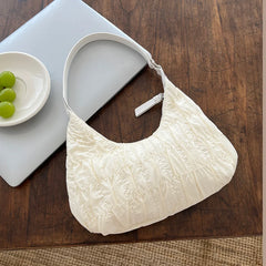 Cream Fairy Pleated Underarm Bag Women's Sweet Hobos Shoulder Bags
