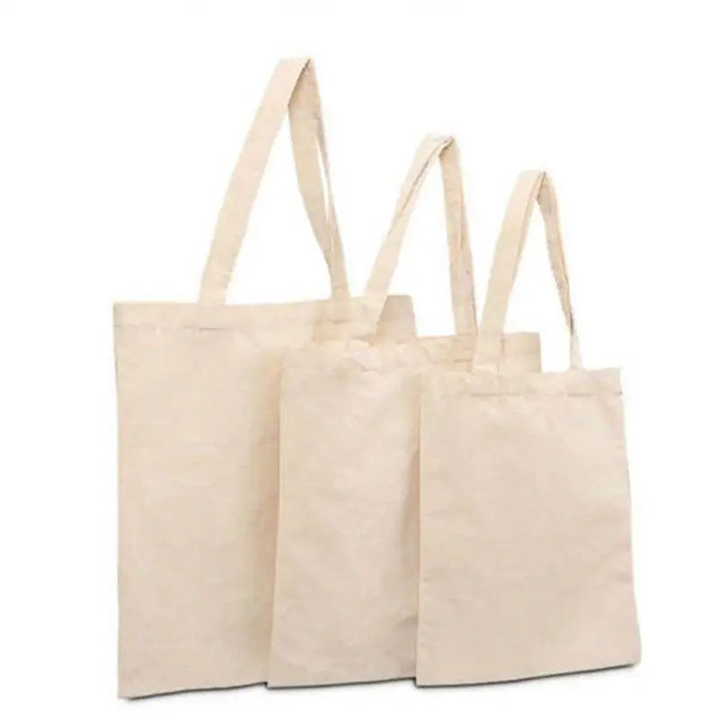 Creamy Plain Shoulder Tote High Capacity Cotton Canvas Bag