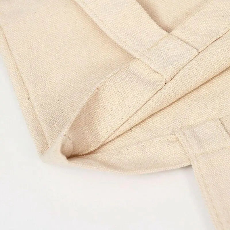 Creamy Plain Shoulder Tote High Capacity Cotton Canvas Bag