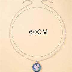 Cartoon Pink Axolotl Glass Pendant Necklace for Women Round Party Animal Jewelry