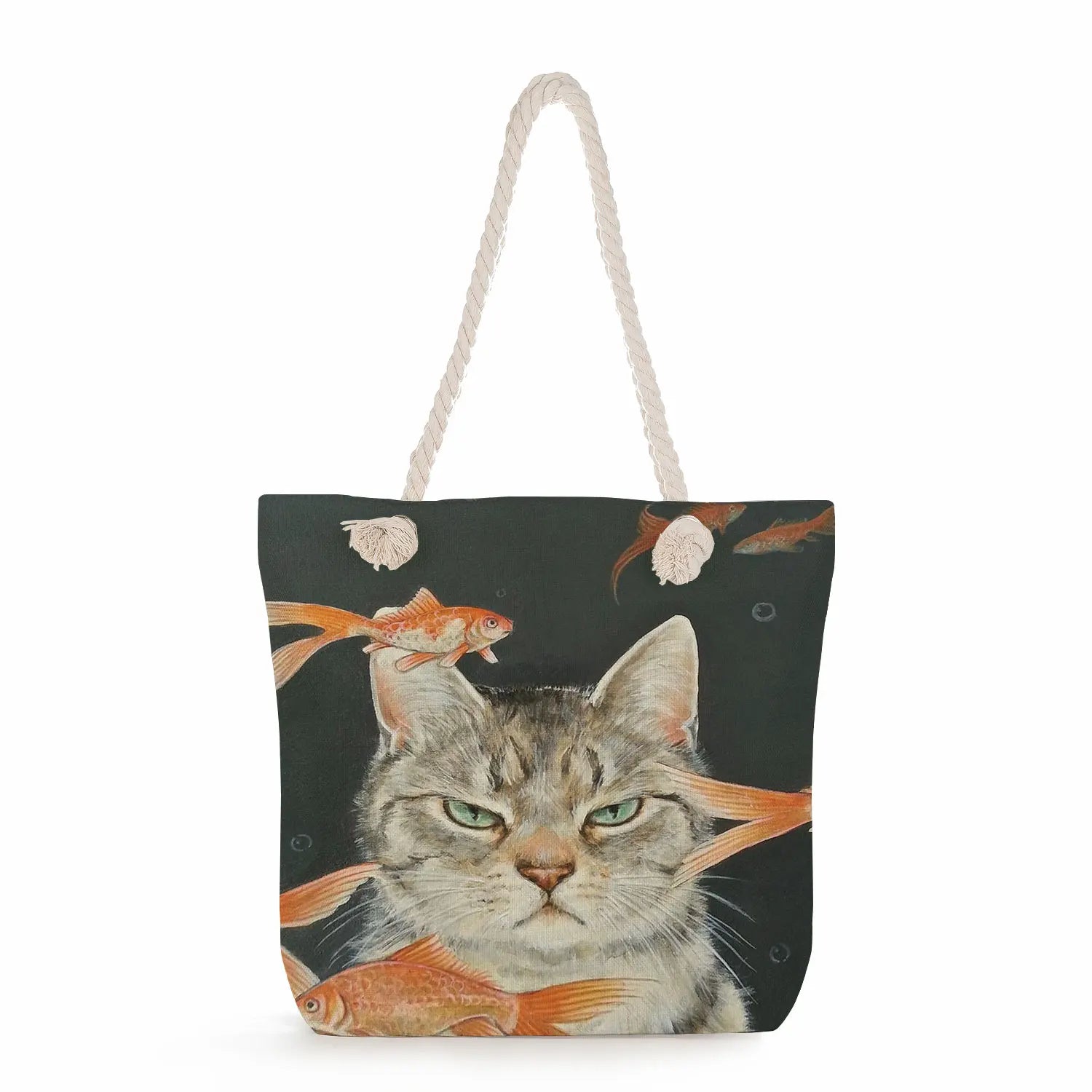 Japanese Style Cat Print Shopping Bags Large Capacity Handbags