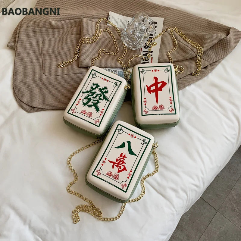 Chinese Mahjong Crossbody Bag Women Chain Shoulder Messenger Bag
