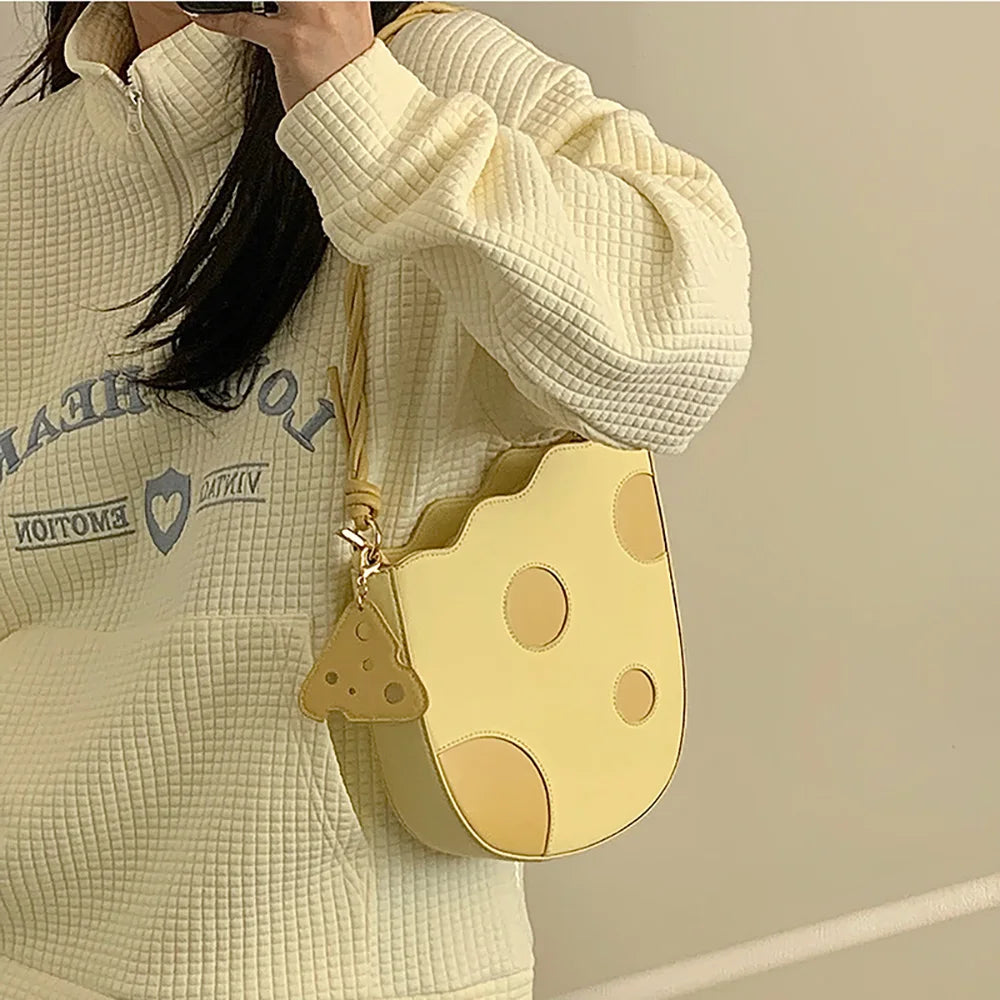 Cheese Shape Shoulder Bag Sweet Yellow Patchwork Handbag