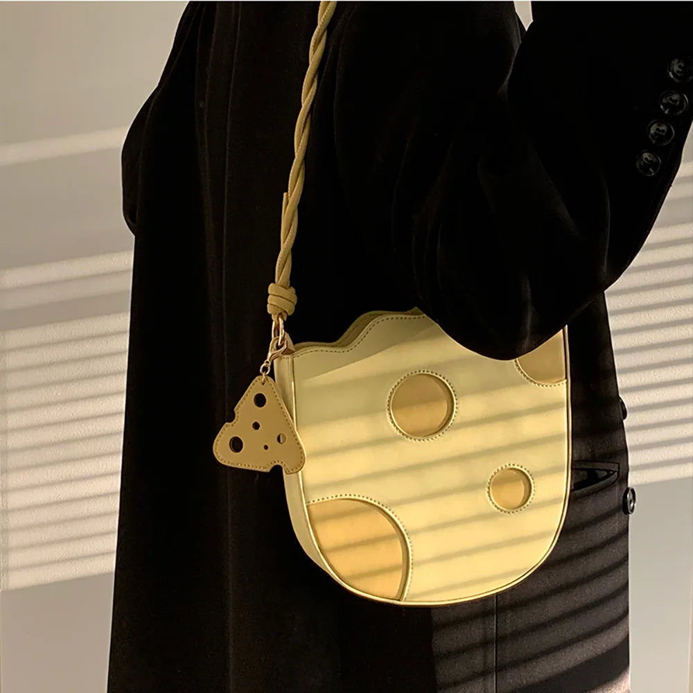 Cheese Shape Shoulder Bag Sweet Yellow Patchwork Handbag