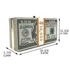 Rhinestone Money Clutch Purse - 10000 Dollars Stack Bags