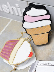 Cute Ice Cream Shoulder Bag with Zipper for Women 3D Chain Crossbody Cartoon PU