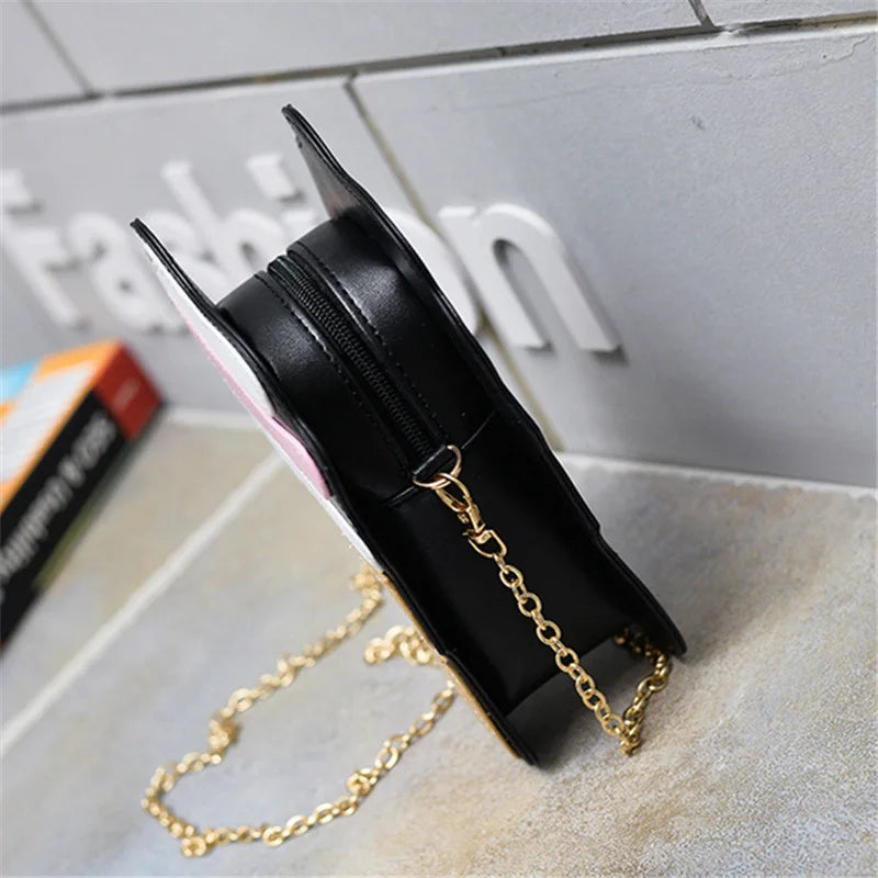 Cute Ice Cream Shoulder Bag with Zipper for Women 3D Chain Crossbody Cartoon PU