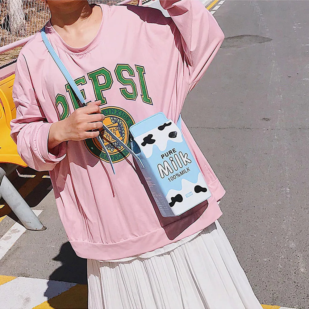 Cute Banana Milk Box Crossbody Purse Bag for Girls