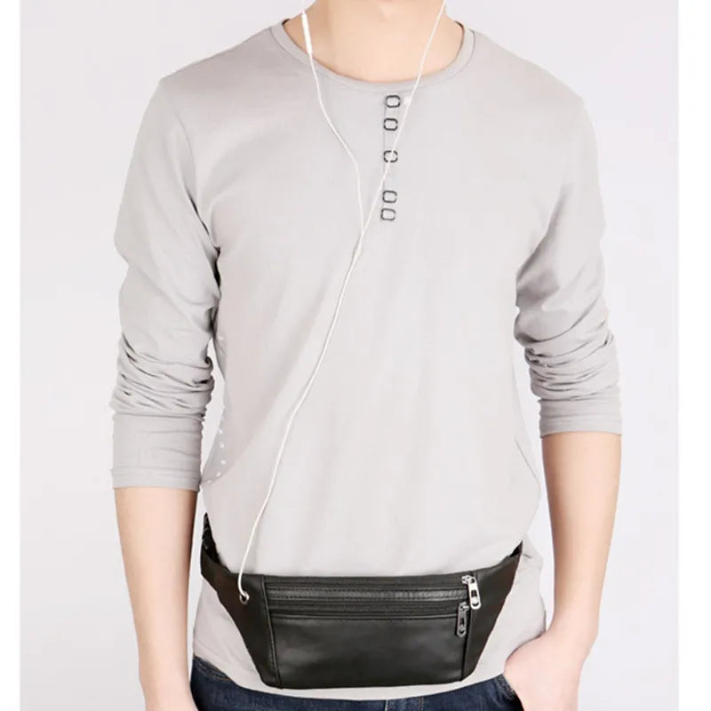 Men's Leather Belt Pouch Fanny Pack Waist Purse Bag