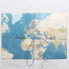 World Map Passport Cover Wallet Bag ID Address Holder PU Leather