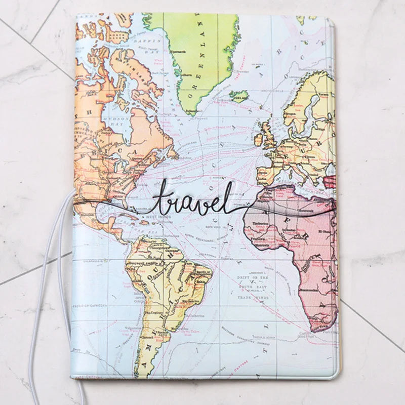 World Map Passport Cover Wallet Bag ID Address Holder PU Leather