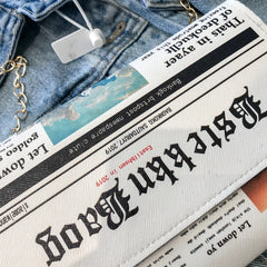 Newspaper Chain Crossbody Bag For Women Funny Pu Leather Lady Shoulder Messenger