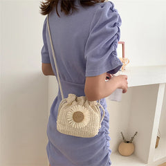 Straw Sunflower Drawstring Messenger Bag Crossbody