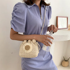 Straw Sunflower Drawstring Messenger Bag Crossbody