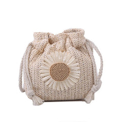 Straw Sunflower Drawstring Messenger Bag Crossbody
