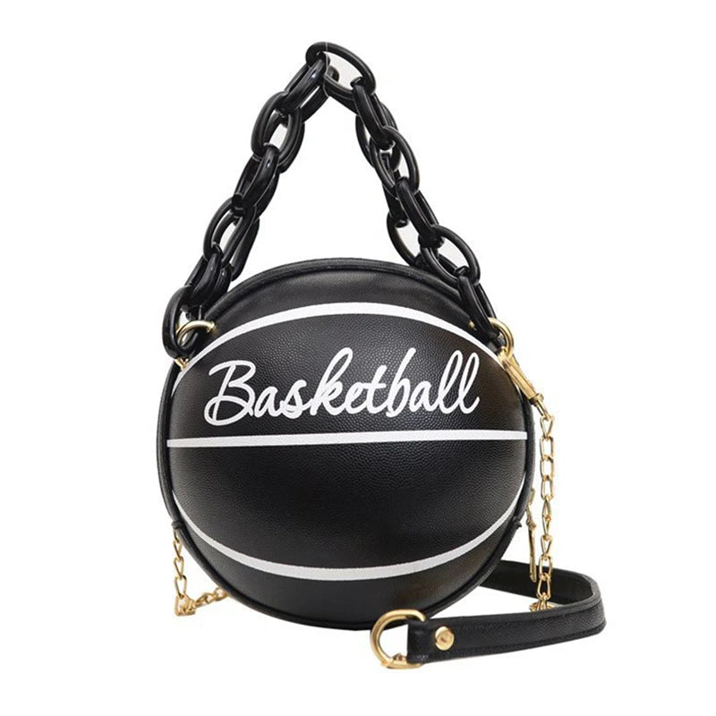 Women Shoulder Bag PU Leather Basketball Bag Letter Print
