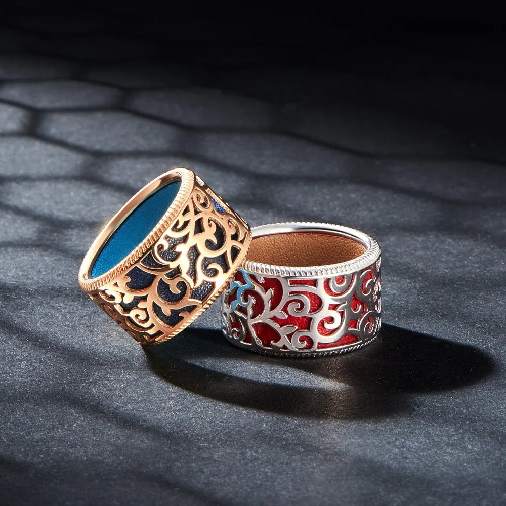Cremo Hollow Geometry Rings Interchangeable 10 Reversible Leather Bagues Pour Fe