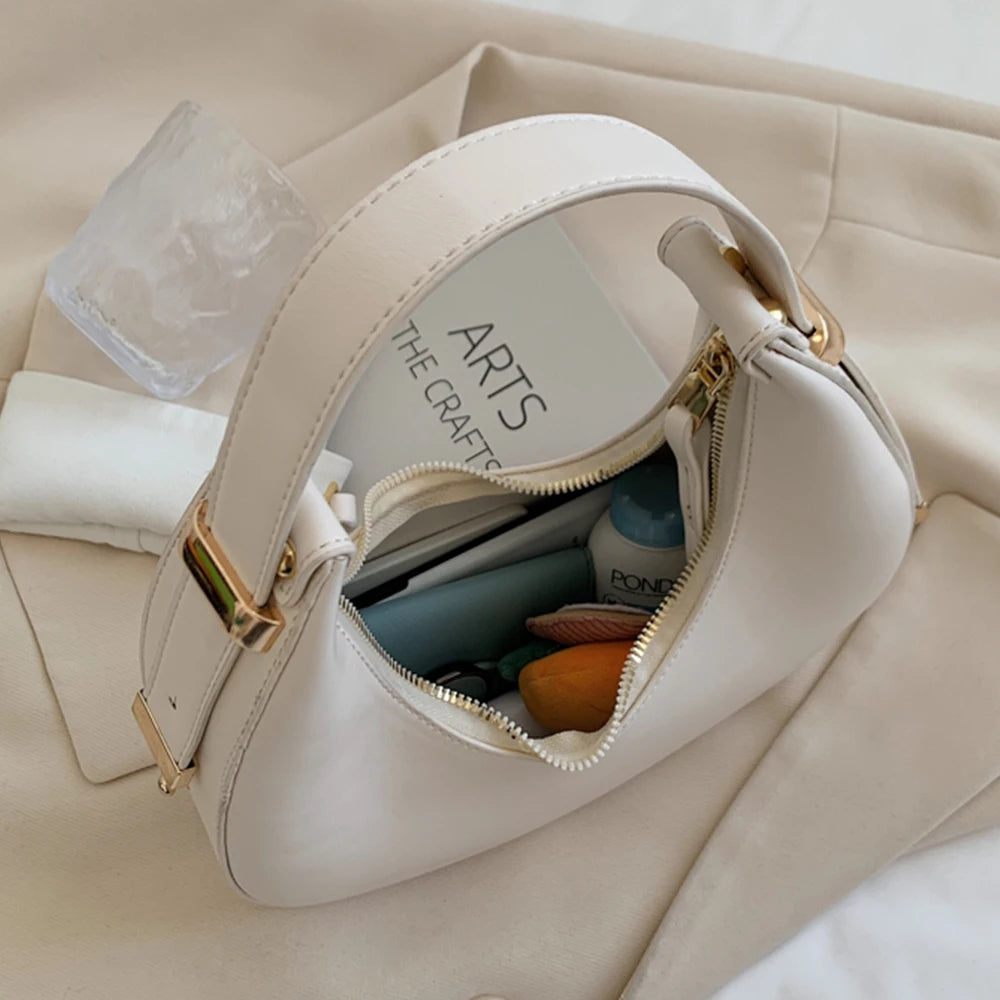 Crescent Small Tote Handbags Women's Leather Shoulder Bags Female Clutch Bags