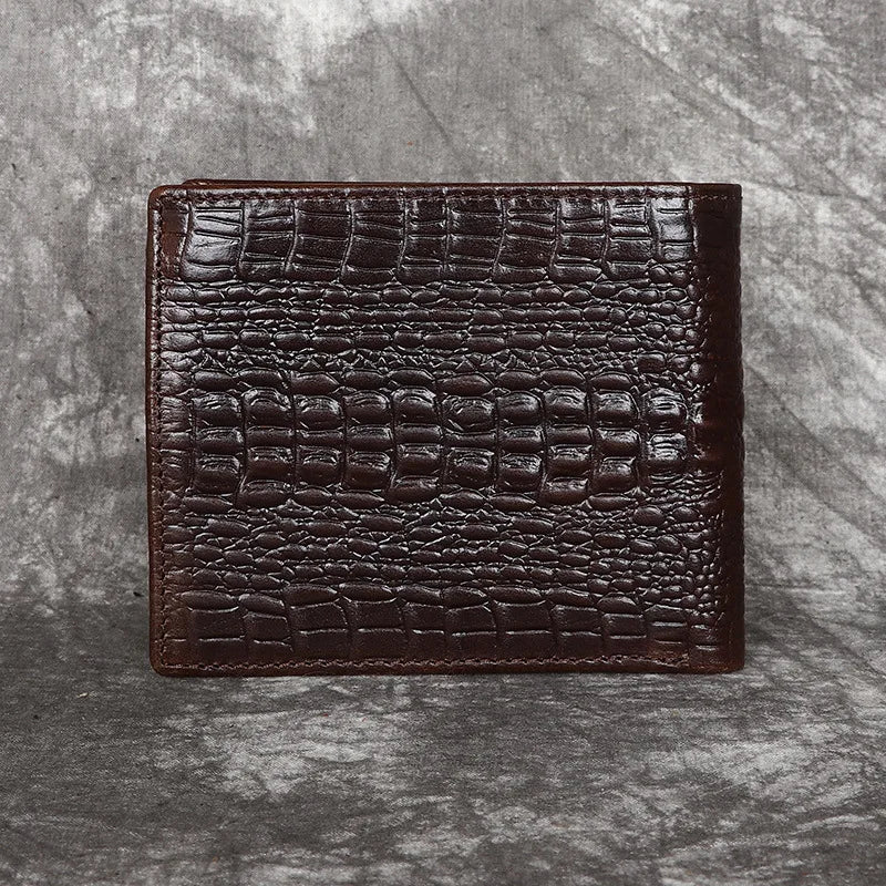 Crocodile Embossed Leather Men's Wallet Slim Bifold Vintage
