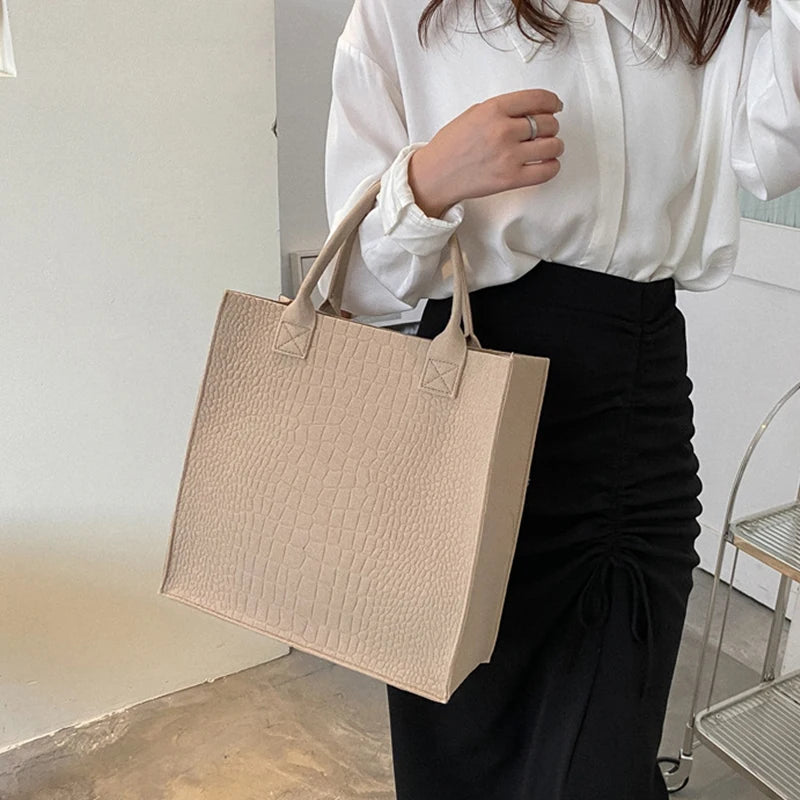 Crocodile Embossed Felt Handbag Candy Tote Bag for Women