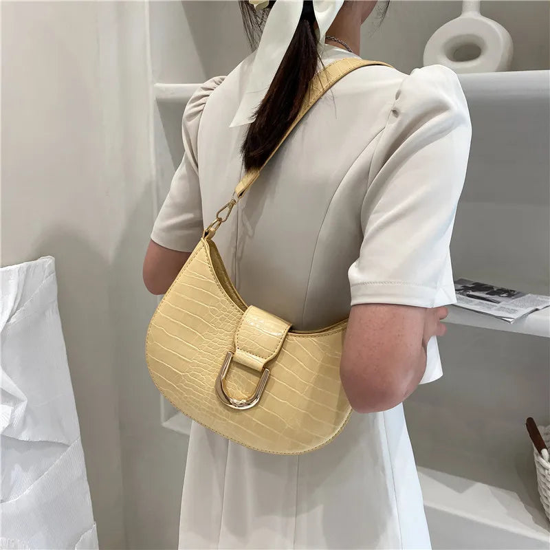 Crocodile Embossed Shoulder Bag for Women PU Leather Semicircle Armpit Bag