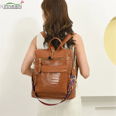 Crocodile Leather Backpack School Bag for Teenager Girl