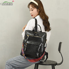 Crocodile Leather Backpack School Bag for Teenager Girl