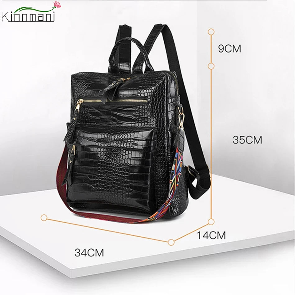 Crocodile Leather Backpack School Bag for Teenager Girl