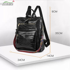 Crocodile Leather Backpack School Bag for Teenager Girl