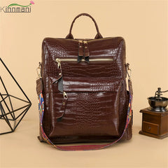 Crocodile Leather Backpack School Bag for Teenager Girl