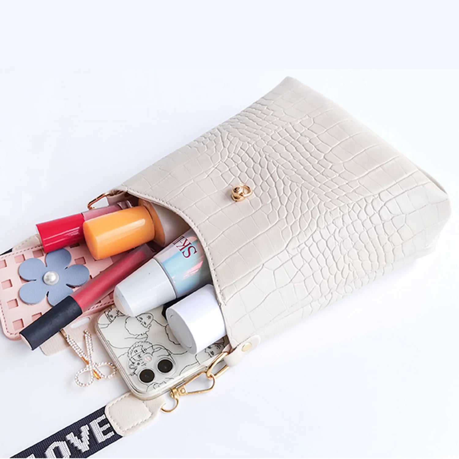 Crocodile Messenger Bag Women PU Leather Crossbody Handbag