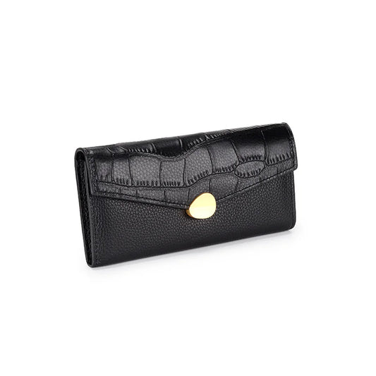 Crocodile Pattern Women's Long Wallet Cowhide Multi-card Slot Large Capacity