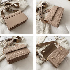 Crocodile Pattern PU Leather Shoulder Bag with Wide Strap