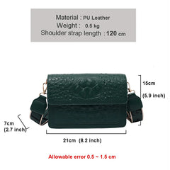 Crocodile Pattern PU Leather Shoulder Bag with Wide Strap