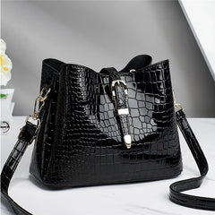 Crocodile Pattern Bucket Bag for Women Crossbody Bag Patent Leather