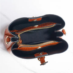 Crocodile Pattern Bucket Bag for Women Crossbody Bag Patent Leather