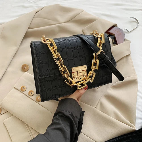 Crocodile Pattern Crossbody Bags Chain Handbag Small Bag PU Leather