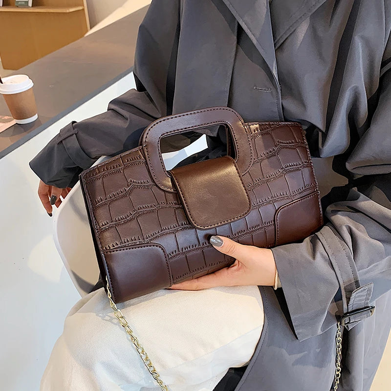 Crocodile Pattern Handbag Winter Chain Shoulder Bag Women Crossbody Bags