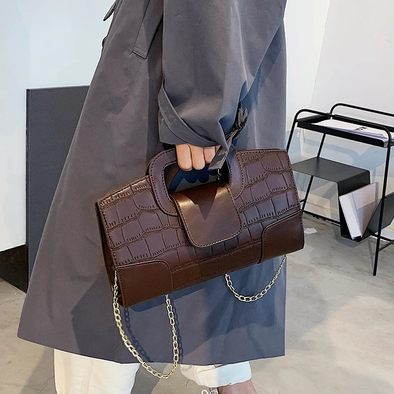 Crocodile Pattern Handbag Winter Chain Shoulder Bag Women Crossbody Bags