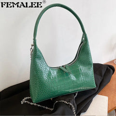 Crocodile Pattern Ladies Chains Hobo Shoulder Purses Stone Pattern Retro Underar