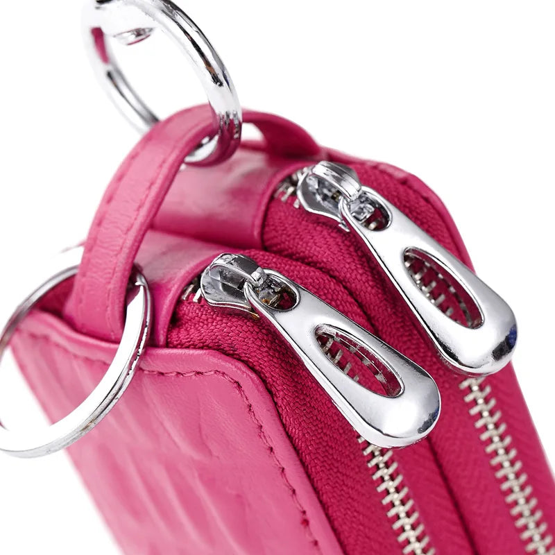 Crocodile Pattern Men Leather Double Zipper Keys Wallets