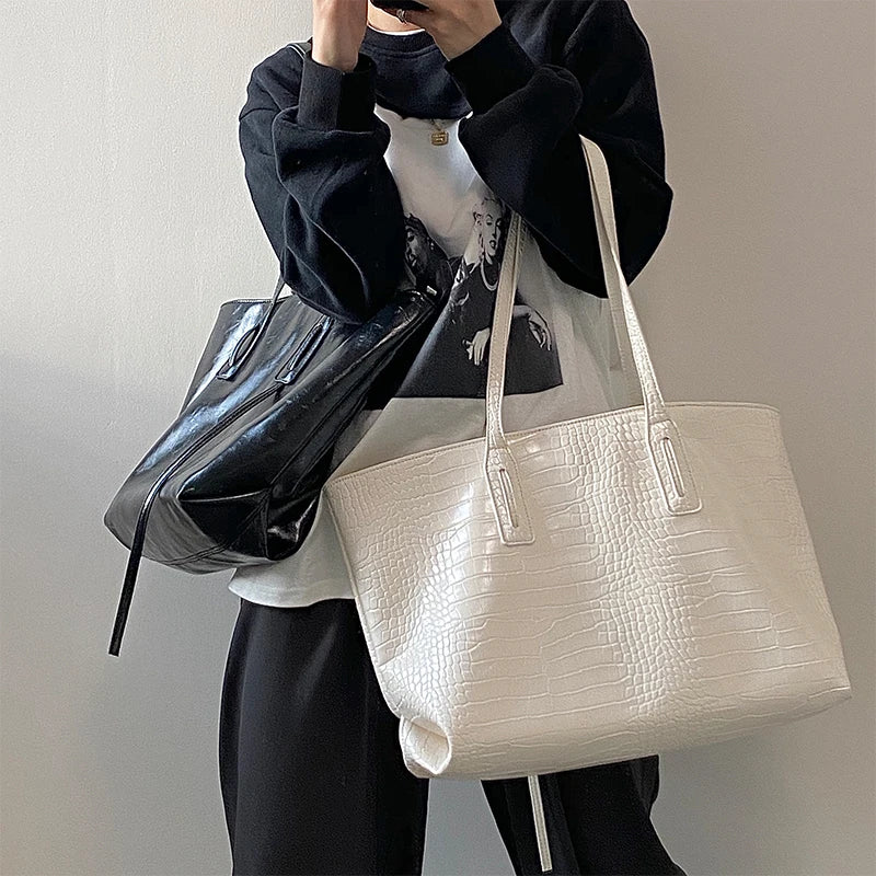 Crocodile Pattern PU Shoulder Bag Large-capacity Women's Handbag