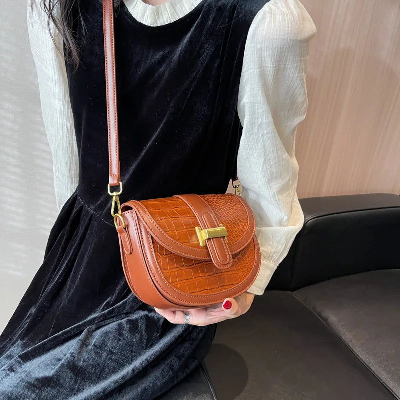 Crocodile Pattern Crossbody Saddle Bag for Women