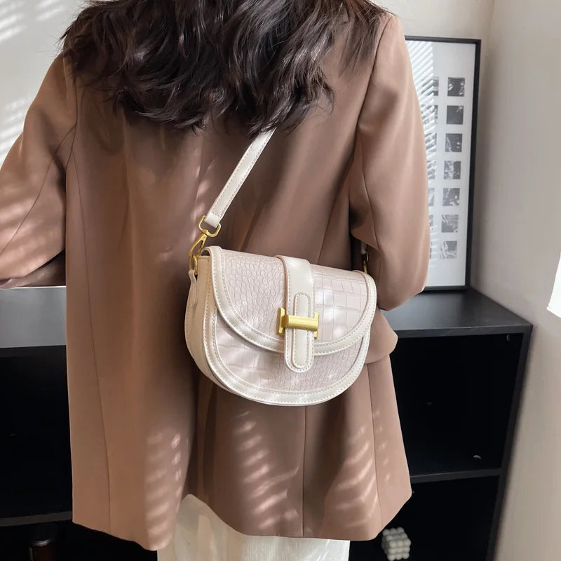 Crocodile Pattern Crossbody Saddle Bag for Women