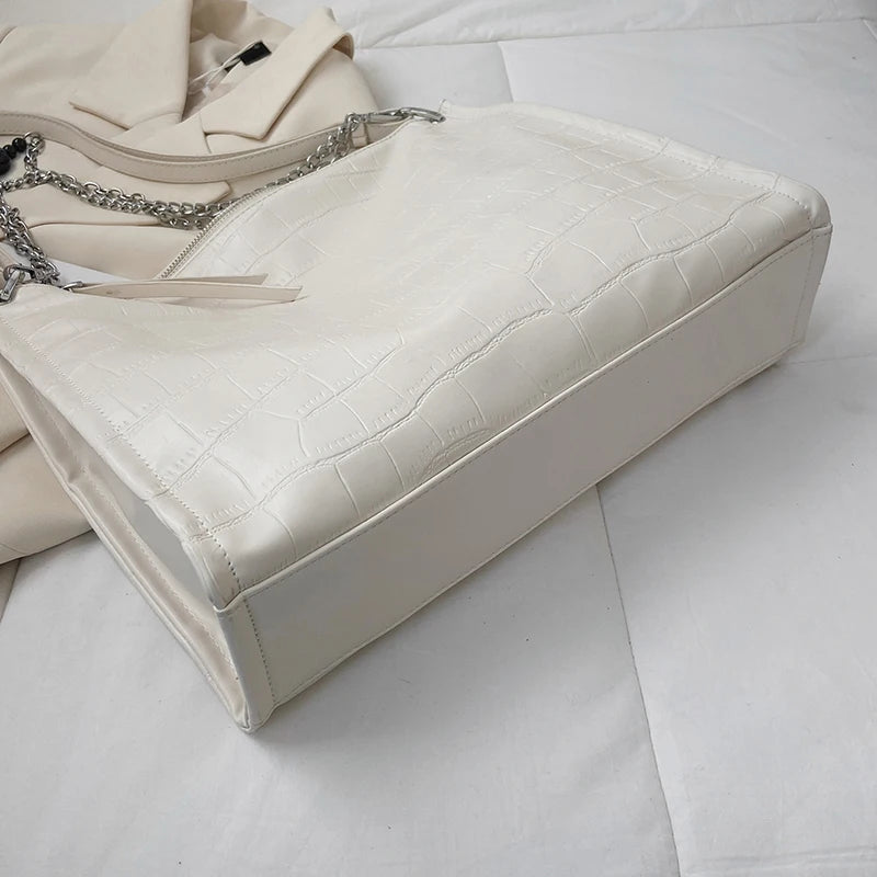 Crocodile Pattern Shoulder Bags With Chain Large Capacity Leather Shopping Bag