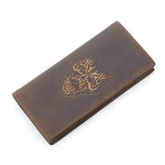 Crocodile Skull Pattern Leather Wallet Crazy Horse Leather Long Wallet
