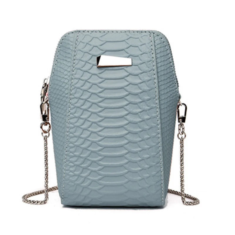 Crocodile Pattern Leather Women Mini Phone Bag Chain Small Shoulder Bag