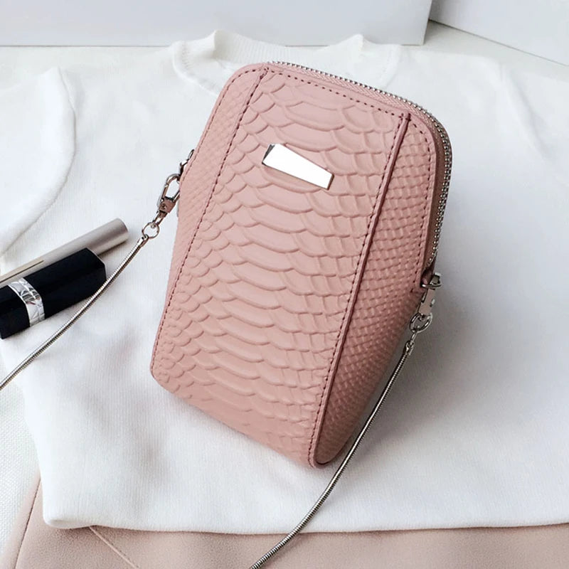 Crocodile Pattern Leather Women Mini Phone Bag Chain Small Shoulder Bag
