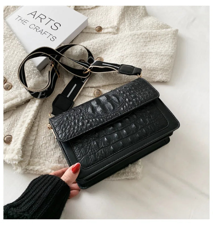 Crocodile Women Flap Bag PU Leather Shoulder Bag Small Crossbody Handbag