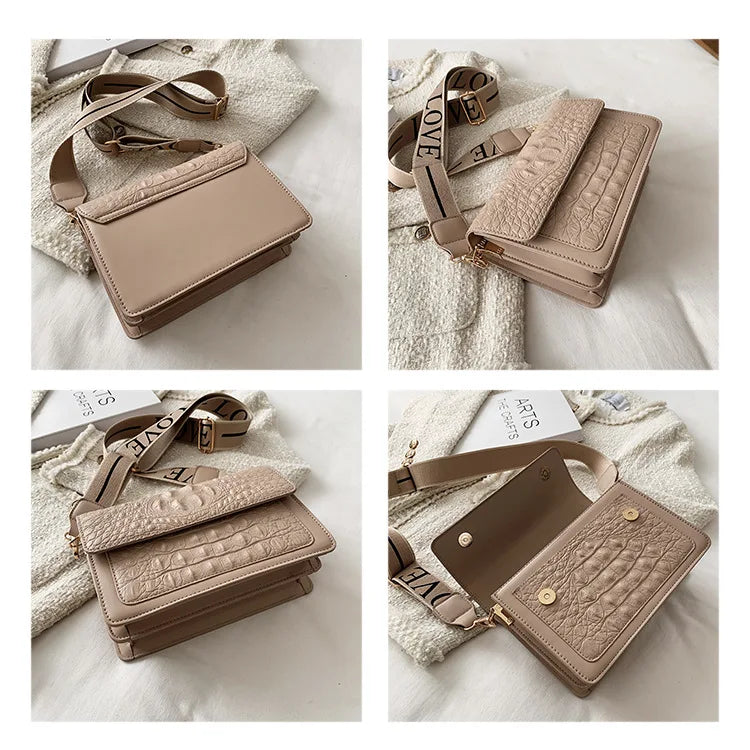 Crocodile Women Flap Bag PU Leather Shoulder Bag Small Crossbody Handbag